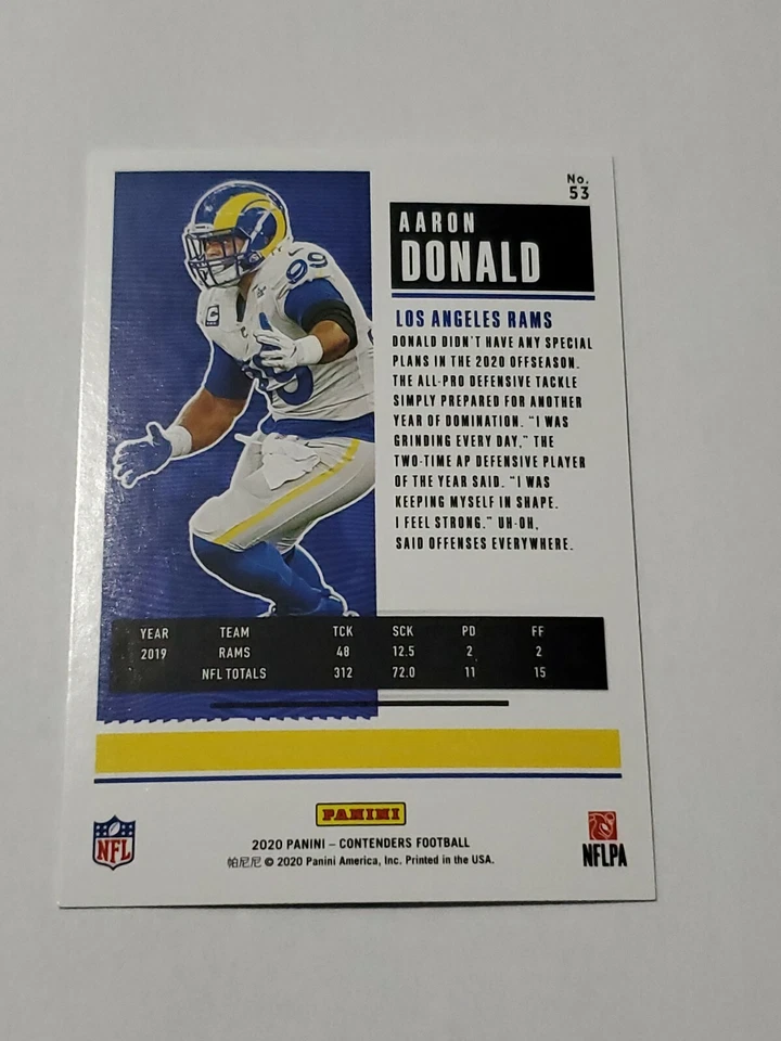 2020 Panini Contenders NFL Season Ticket #53 Aaron Donald Los Angeles Rams Champ - Image 2 of 2