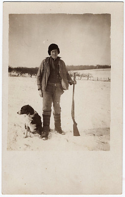 1907-18 Duck Hunting RPPC Hunter Shotgun Man Bird Dog Winter Real Photo Postcard