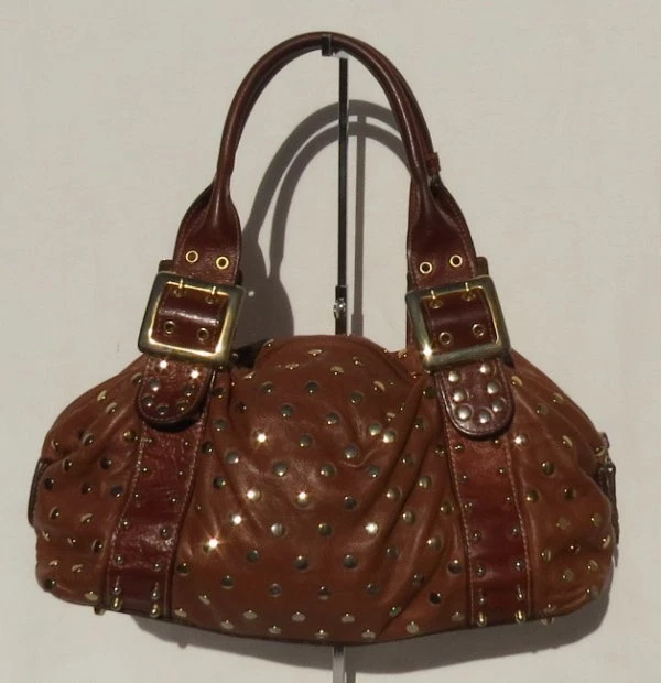 Bolso de Hombro BE & D Marrón Coñac Piel de Cordero Dorado Tachonado GARBO USADO EN EXCELENTE ESTADO Foto 2 de 4