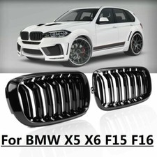 Gloss Black Dual Line Front Kidney Grill Grille For 2014-2018 Bmw X5 F15 X6 F16