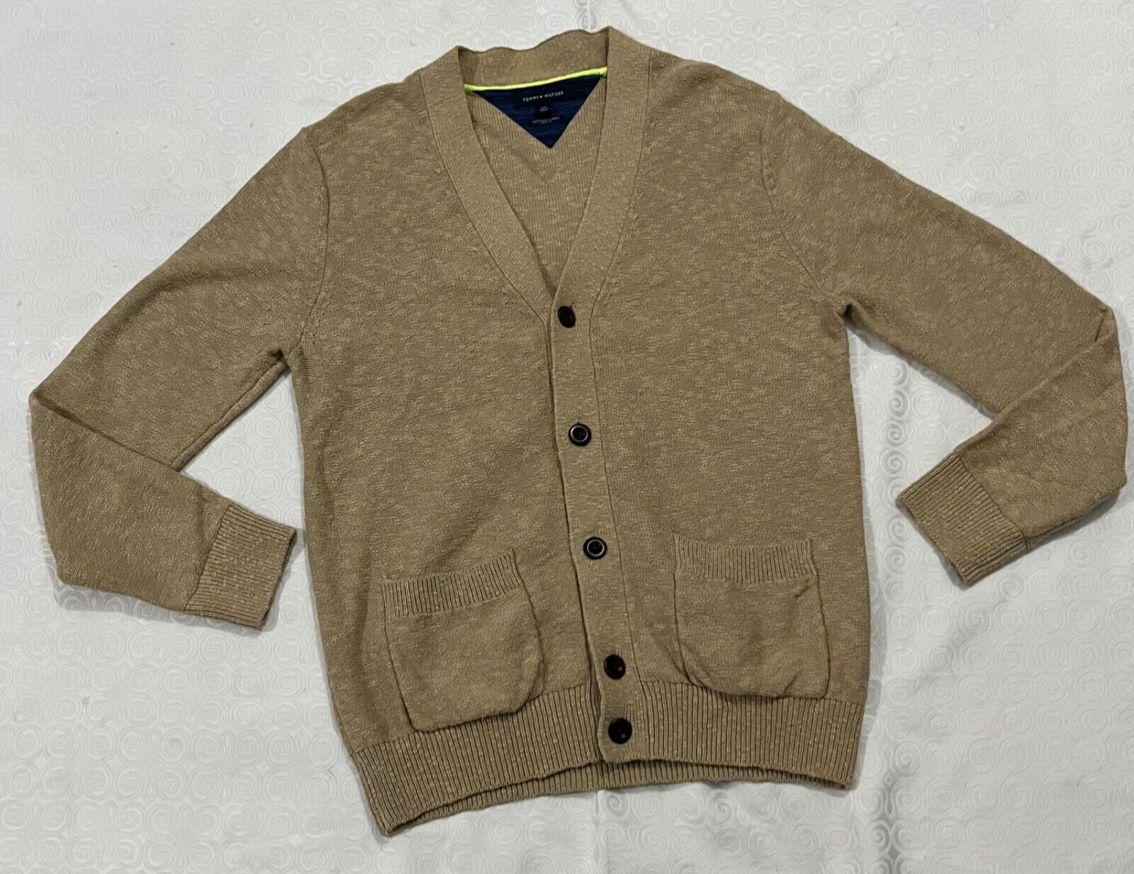 Tommy Hilfiger Mens Beige Cotton Linen Cardigan Size L