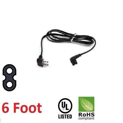 6FT TV AC Power Cord figure 8 right angled 2-Prong 7A 125V for Samsung & others