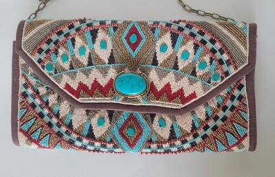 NWT Mary Frances Turquoise Power Beaded Clutch Bag
