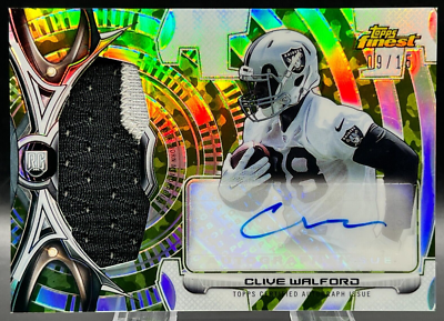 2015 Topps Finest Clive Walford 9/15 NM+ Raiders Patch Auto Camo