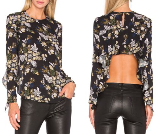 A.L.C. NWT $375 COOPER 100% SILK L/S OPEN BACK BLACK MULTI BLOUSE. SZ 4 - Picture 2 of 12