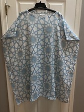 Eskandar  (0) Seljuk Tile Light Blue/white Italian Linen Long Kaftan Dress