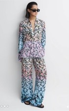 REISS Serena Ombr  Floral Wide Leg Pockets 100 Viscose Sz 0, Trousers NWT 285