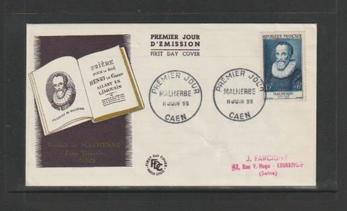 France 1955 SG1254 FDC (Caen) National Relief Fund-Francois de Malherbe-Poet