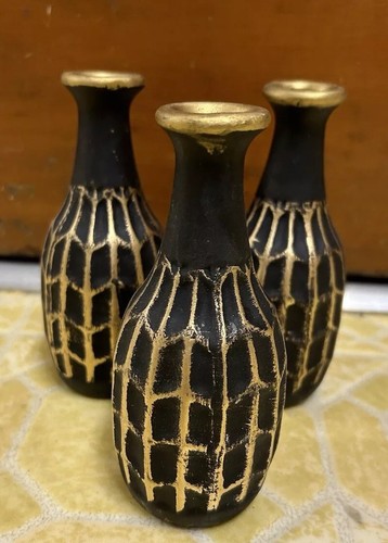 Set of Three 5” Gourd Shaped Vases Home Decor Black And Gold - Picture 6 of 6