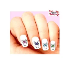 Waterslide Nail Decals Set of 20 - Colorful Butterfly with Scrolls Assorted