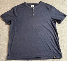 Copper & Oak Supply Co Mens T Shirt Casual Blue Striped Short Sleeve Henley XL