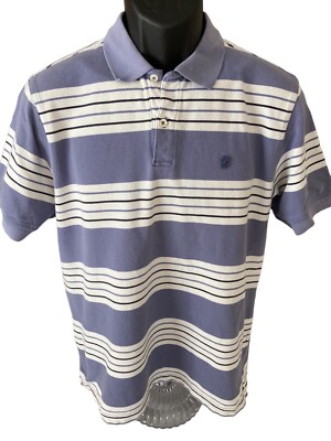 Izod Polo Shirt Men's Medium Golf Purple Black Gray White Stripe Short Sleeve