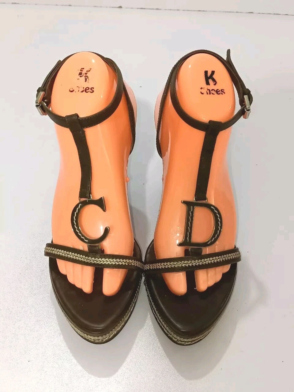 CHRISTIAN DIOR BRETELLES CUIR MARRON FONCÉ COMPENSÉES LONGUES TAILLE, EU39, US8,5,