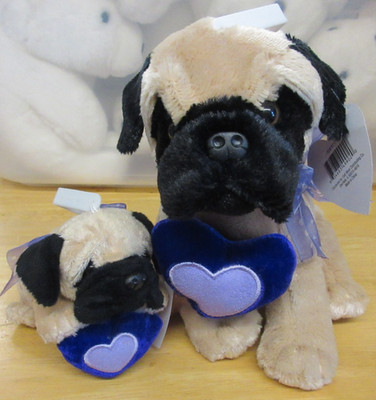 E&J Classic Collection Plush PUG Momma & Baby Dogs with Hearts