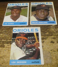 3) 1964 Topps Orioles baseball cards #17 Kirkland #364 Joe Gaines #511 Jackson