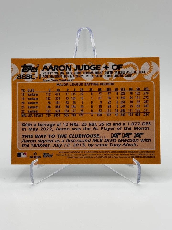 2023 Topps Chrome '88 Topps #88BC-1 AARON JUDGE - Image 2 of 2