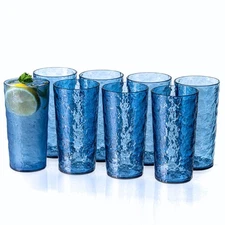 18oz Acrylic Glasses Drinkware (Set of 8), Ice-carving Stackable Shatter-Proof