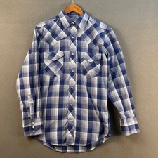 Wrangler Western Plaid Long Sleeve Pearl Snap Shirt Men S Blue White