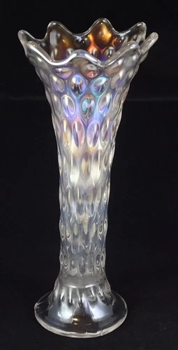 Fenton Rustic White Carnival Glass 9.5" Vase Great Color
