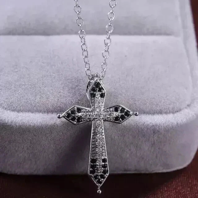 2Ct Lab-Created Black Diamond Cross Pendant 14K White Gold Finish Free 18" Chain - Image 3 of 4