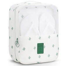 Travel Shoe Bag,Simple 3-Compartment Storage Packing Cube White Cactus