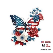 2-Pack American Flag Butterfly Car Stickers, 4.33"x5.12", Durable Vinyl Decal