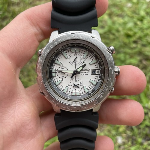 Seiko 7T32-7C21 Aviator-Style Chronograph Alarm Watch – 100M – Needs Work - Picture 2 of 9