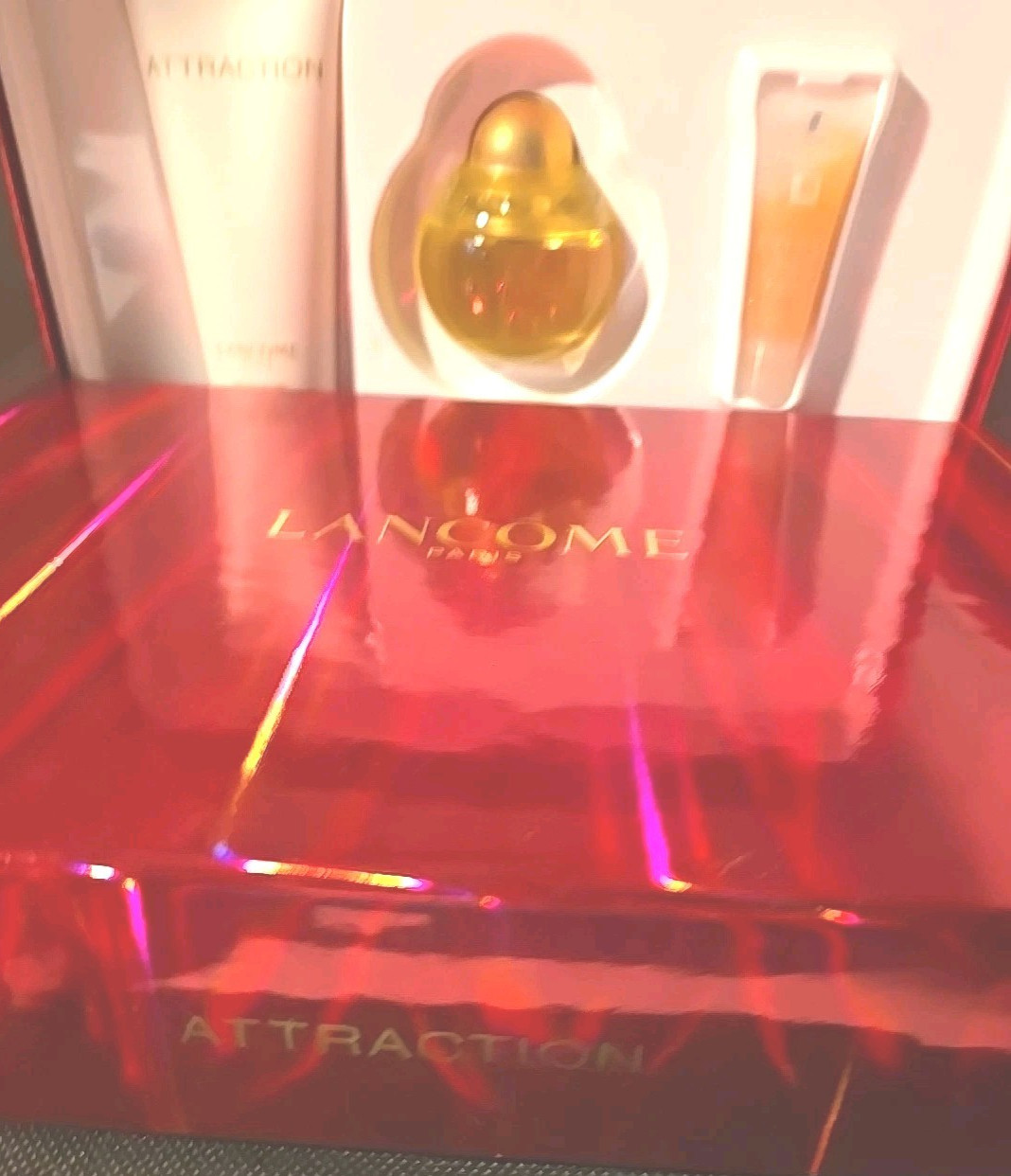 Attraction by Lancome Set 1.7 Oz EDP Spray, Lip Gloss Body Lotion Set RARE