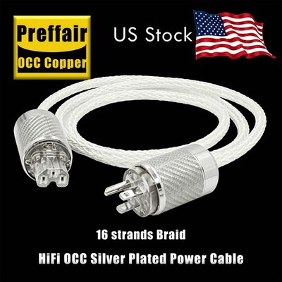 HI-End 8AG Silver Plated OCC Power Cord 16Strands US AC Power Cable carbon fibre
