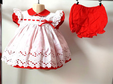 VINTAGE BABY GIRL PARTY RED DRESS AND PINAFORE 3 PC