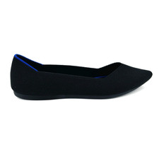 New Womens 6 Rothy  s The Point Flats Black Knit Blue Trim Ballet Slip On Shoes