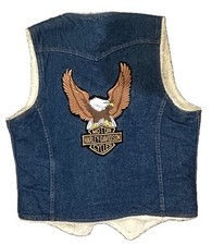 VTG 80 s Levi s Denim Sherpa Lined Vest Orange tab Harley-Davidson USA Sz Large