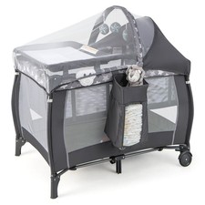 Portable 4-in-1 Baby Playard Nursery Center Bassinet w/ Music Box Canopy  Net