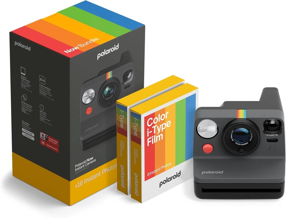 Polaroid - NOW Gen3 - Sofortbildkamera - + Farbfilm Bundle (16 schwarz