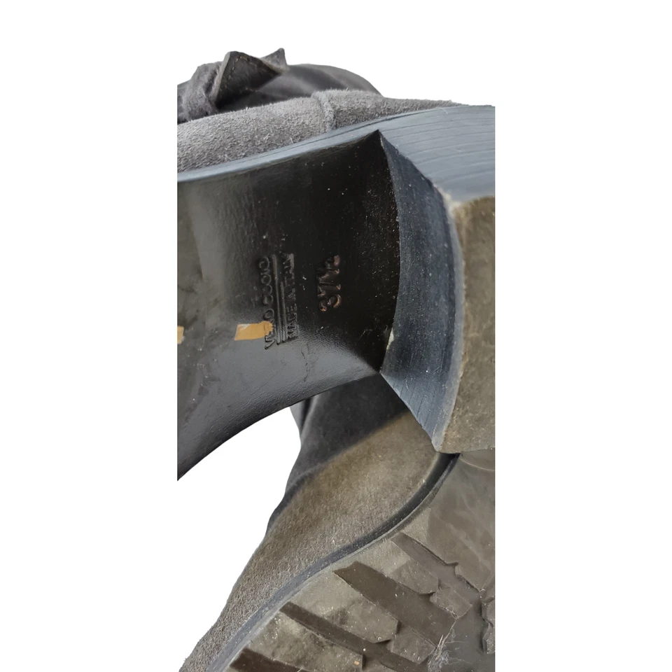 AGL 37.5 Gray Suede Tall Riding Boot Buckle Heel Chic Neutral Minimalist Career - Image 4 of 4