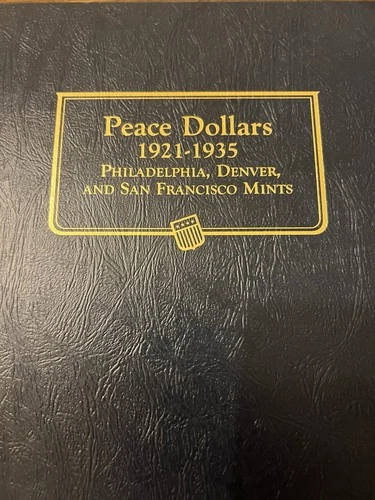 PEACE DOLLAR SET 1921-1935 COMPLETE CIRCULATED 24 COINS TOTAL IN WHITMAN ALBUM