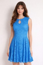 Dana Buchman Blue Lace Fit Flare Dress Keyhole Sleeveless Size 6
