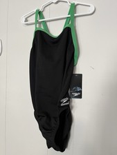 SPEEDO Girls Endurance  Fly Back Swimsuit Size 8/24 Black Green