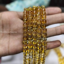 AAA Natural Citrine Round Beads, 10 mm Smooth Round Citrine Beads Necklace