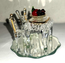 Vintage Miniature SPUN GLASS Table With Chairs And Fruit Bowl  Sculpture Mirror