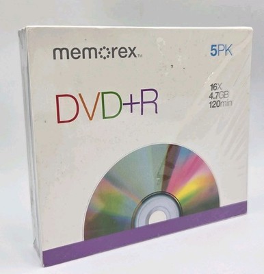 New Factory Sealed Memorex 5PK Slim Case 16X 4.7GB 120 Min DVD-R Recordable
