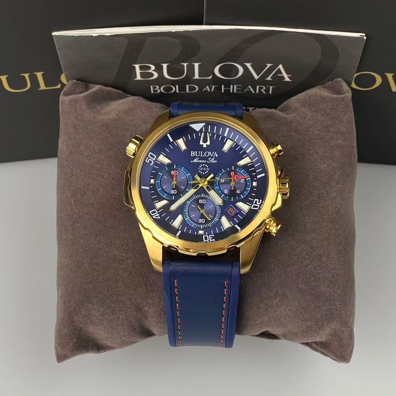 New Bulova Marine Star 97B168 Blue Dial Men's Chronograph Quartz Watch ...