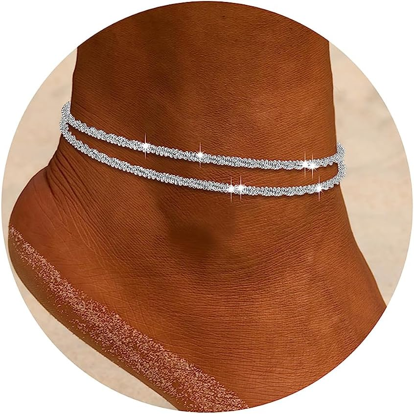 Sparkling Waterproof 18K Gold Plated Ankle Bracelets for Women