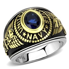 TK3726 - Two-Tone IP Gold (Ion Plating) Stainless Steel Ring with Synthetic Synt