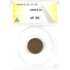 1908 S Indian Head Cent VF 35 ANACS Penny 1c Coin SKU:I16264