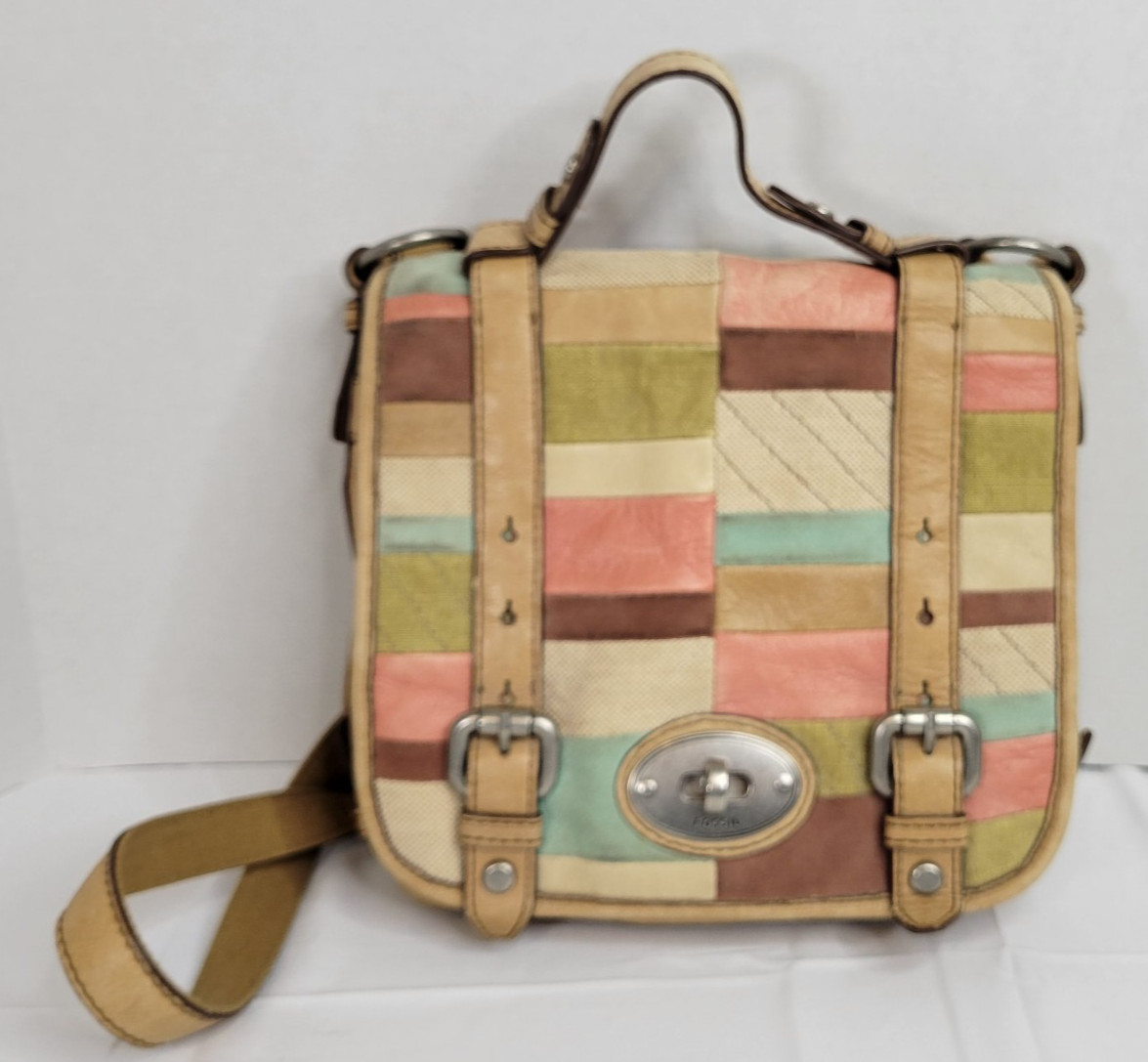 Fossil Maddox Patchwork Flap Pebbled Leather Cros… - image 2