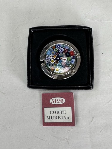 Bolso de mano de cristal de Murano clip de mesa plateado multicolor Millefiori Corte Murrina - Imagen 1 de 6