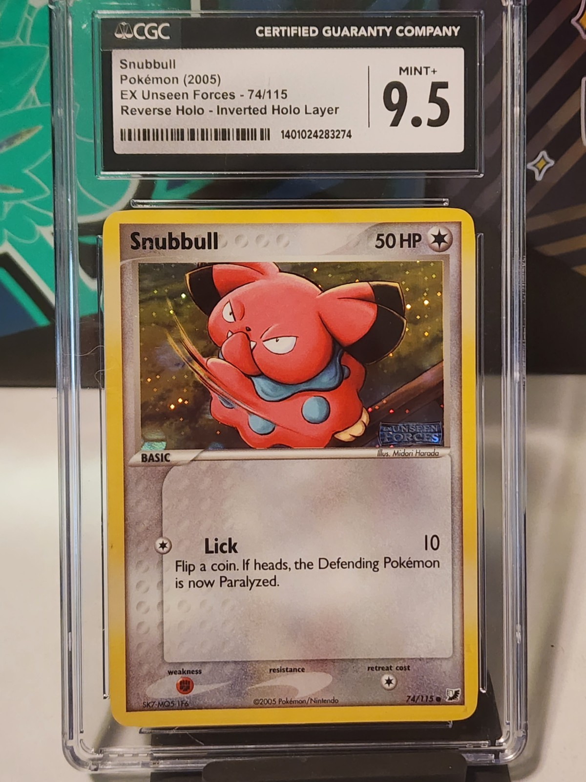 LOW POP 8 Snubbull Stamped EX Unseen Forces Cgc MINT 9.5 74/115 REV Holo Pokémon
