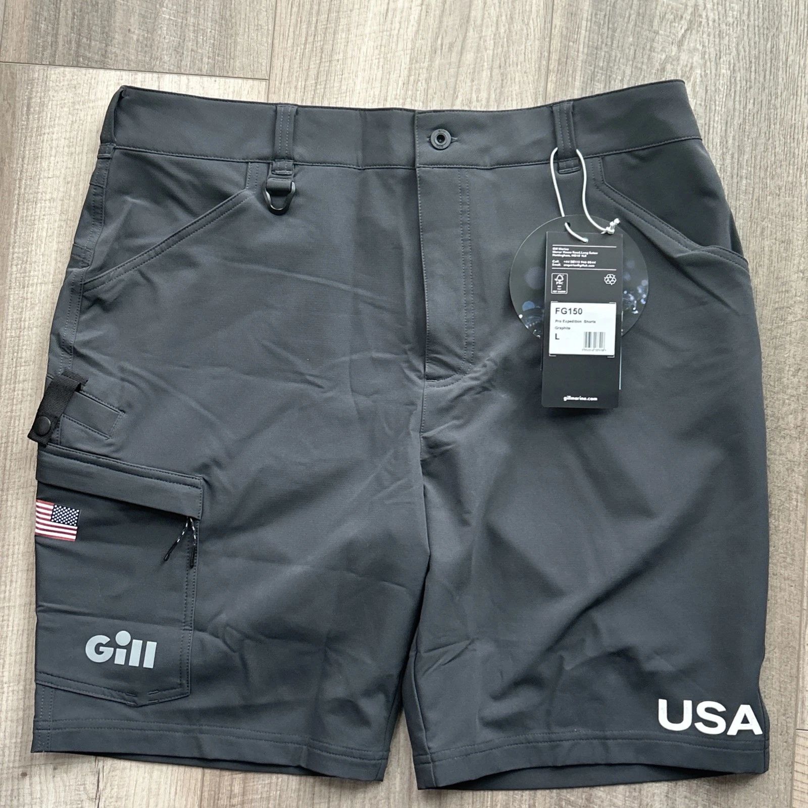 NWT GILL Pro Expedition Shorts Grey Fishing Sailing Rare USA Logo Large 38” x 9”