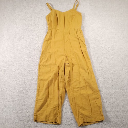 Old Navy Strappy Jumper Linen Blend Womens Small Yellow Wide Leg Crop Pockets - Picture 2 of 14